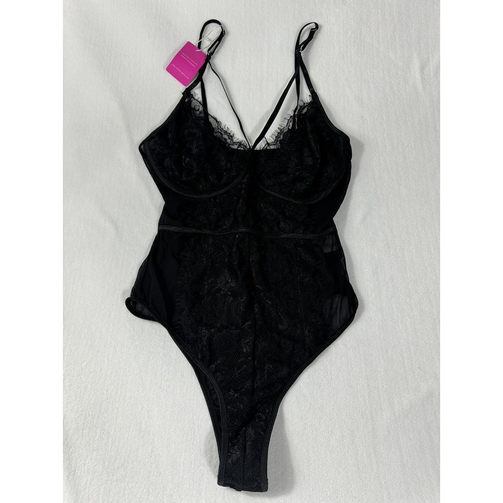 Aranmei Women Sexy Eyelash Lace bodysuit Snap Crotch Teddy Lingerie  Sz‎ L